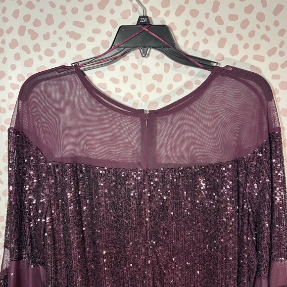 R&M Richard Short Plum Purple Sequin Mini Dress with Bell Batwing Sleeves 22W 22 - Picture 9 of 13